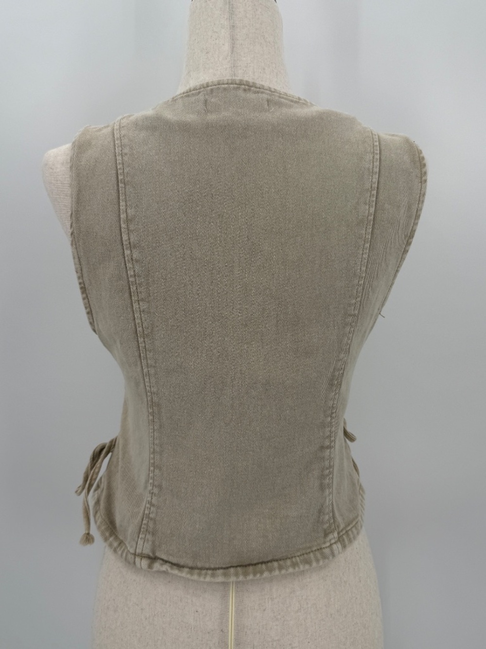 Tan Denim Lace Up Corset Vest 90s Grunge Y2K Cropped Western Boho Festival M - Picture 2 of 11